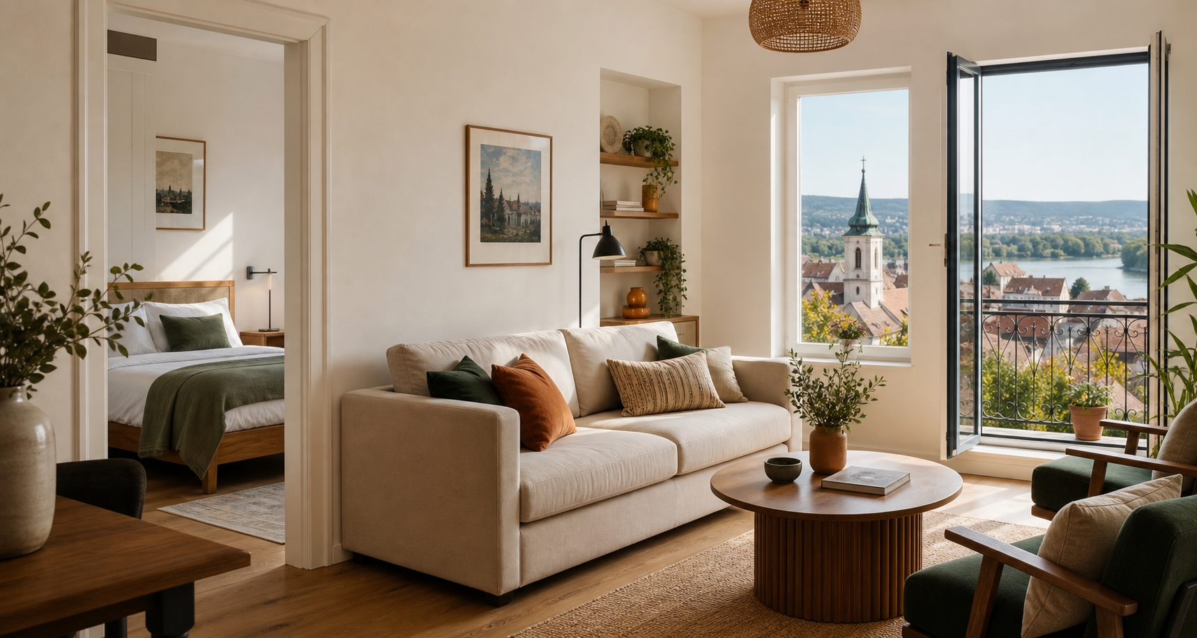 Meleg hangulatú apartmanbelső Szentendre óvárosában